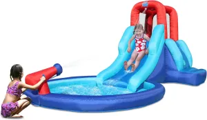 ACTION AIR Inflatable Waterslide, Bounce House with Slide for Wet and Dry, Kids Backyard Waterpark for Summer Fun, Water Gun & Splash Pool for Age 3-6, Love for Kids, Blue
