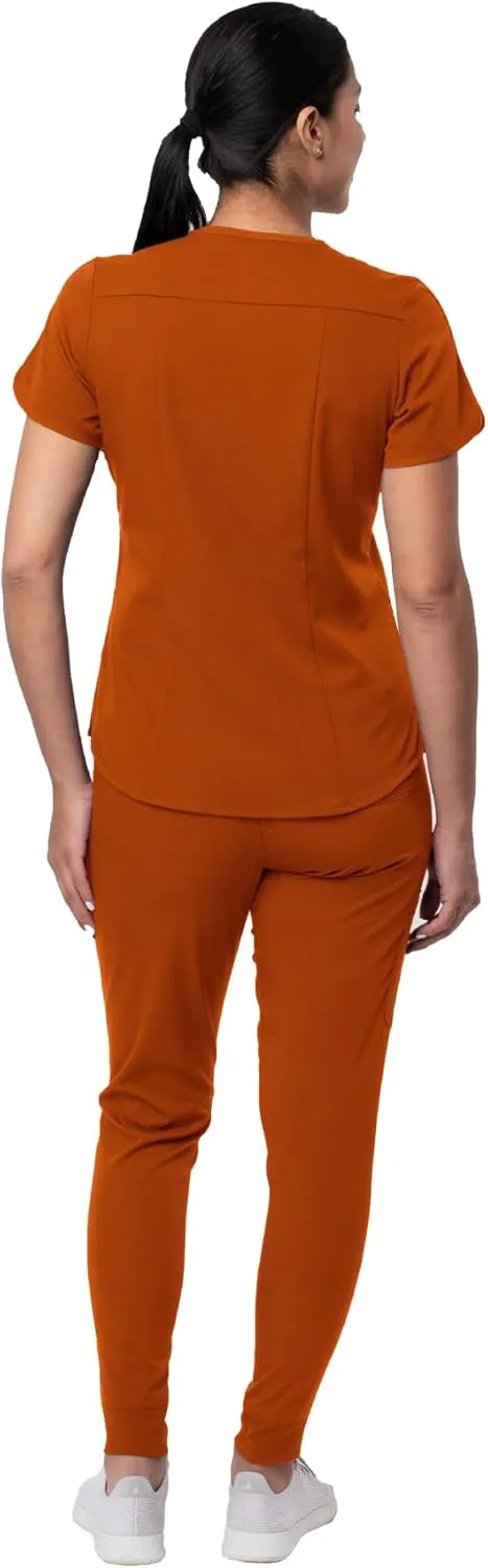 Adar Pro Modern Athletic Scrub Set For Women - Modern V-Neck Scrub Top & Yoga Jogger Scrub Pants
