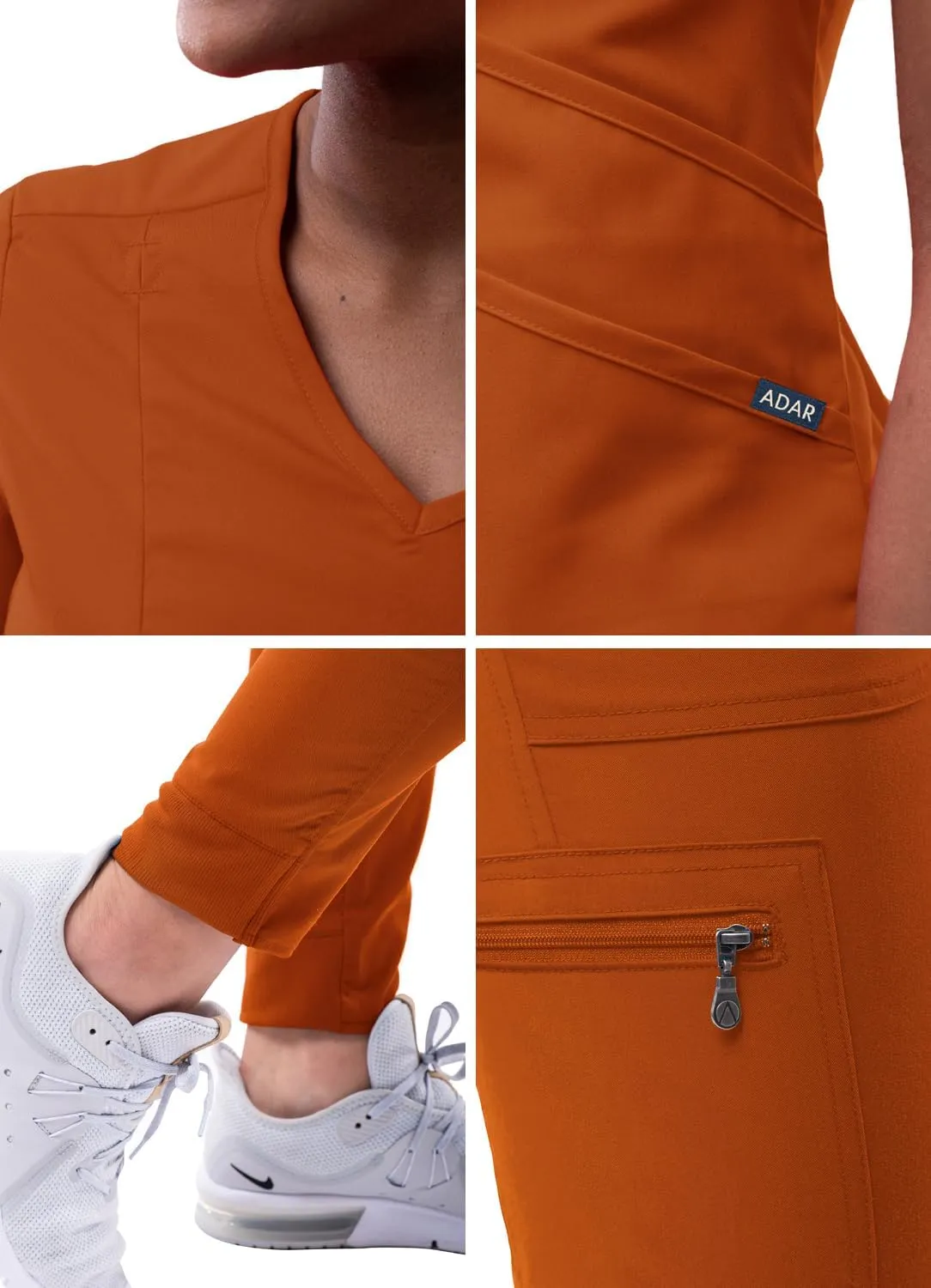 Adar Pro Modern Athletic Scrub Set For Women - Modern V-Neck Scrub Top & Yoga Jogger Scrub Pants