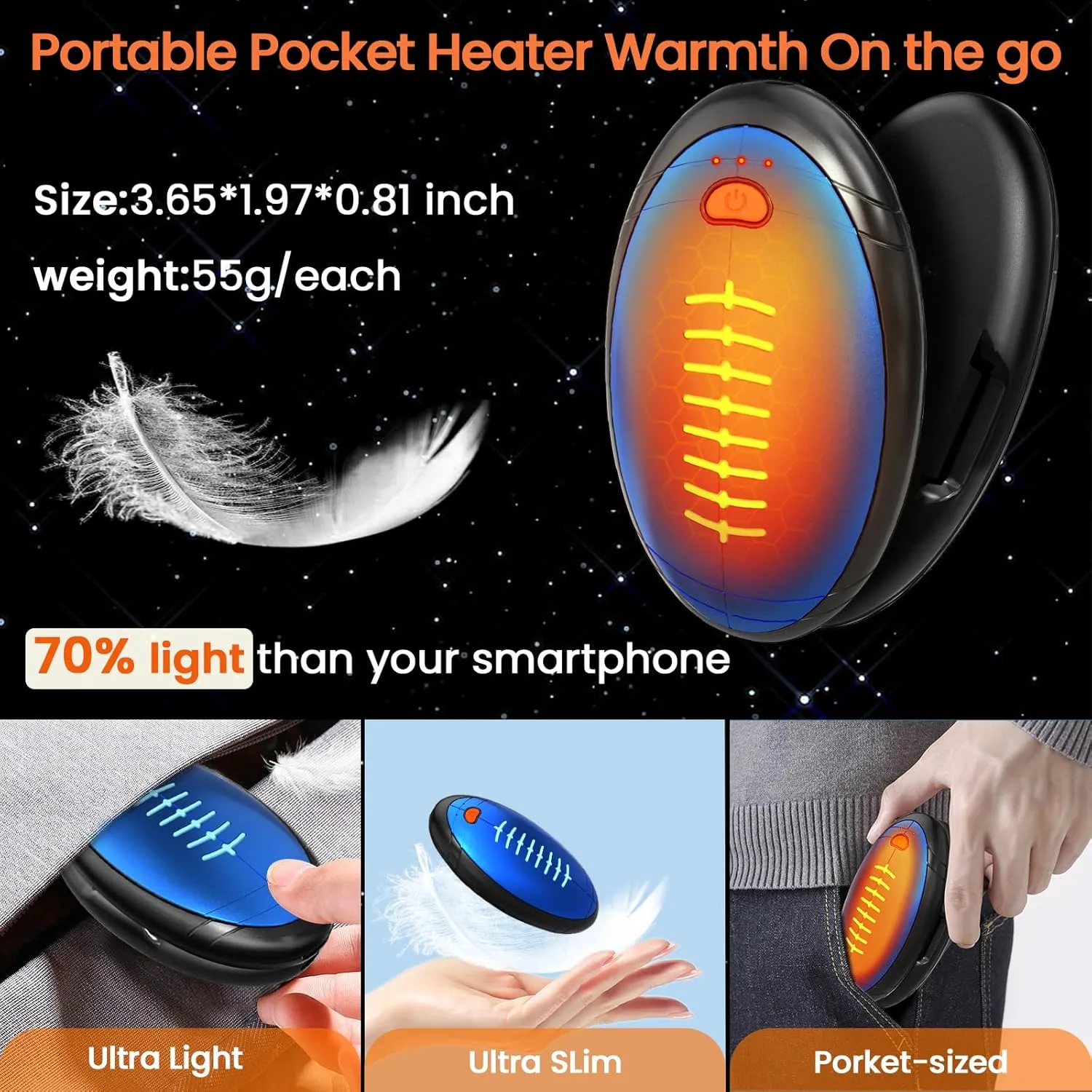 AI Hand Warmers Rechargeable 2 Pack, AI Smart Chip Temperature Control Pocket Size Heater Electric Hand Warmer, Quick Charge Portable Hand Warmer Gift for Outdoor Golf Hunting Camping Men Women Kids