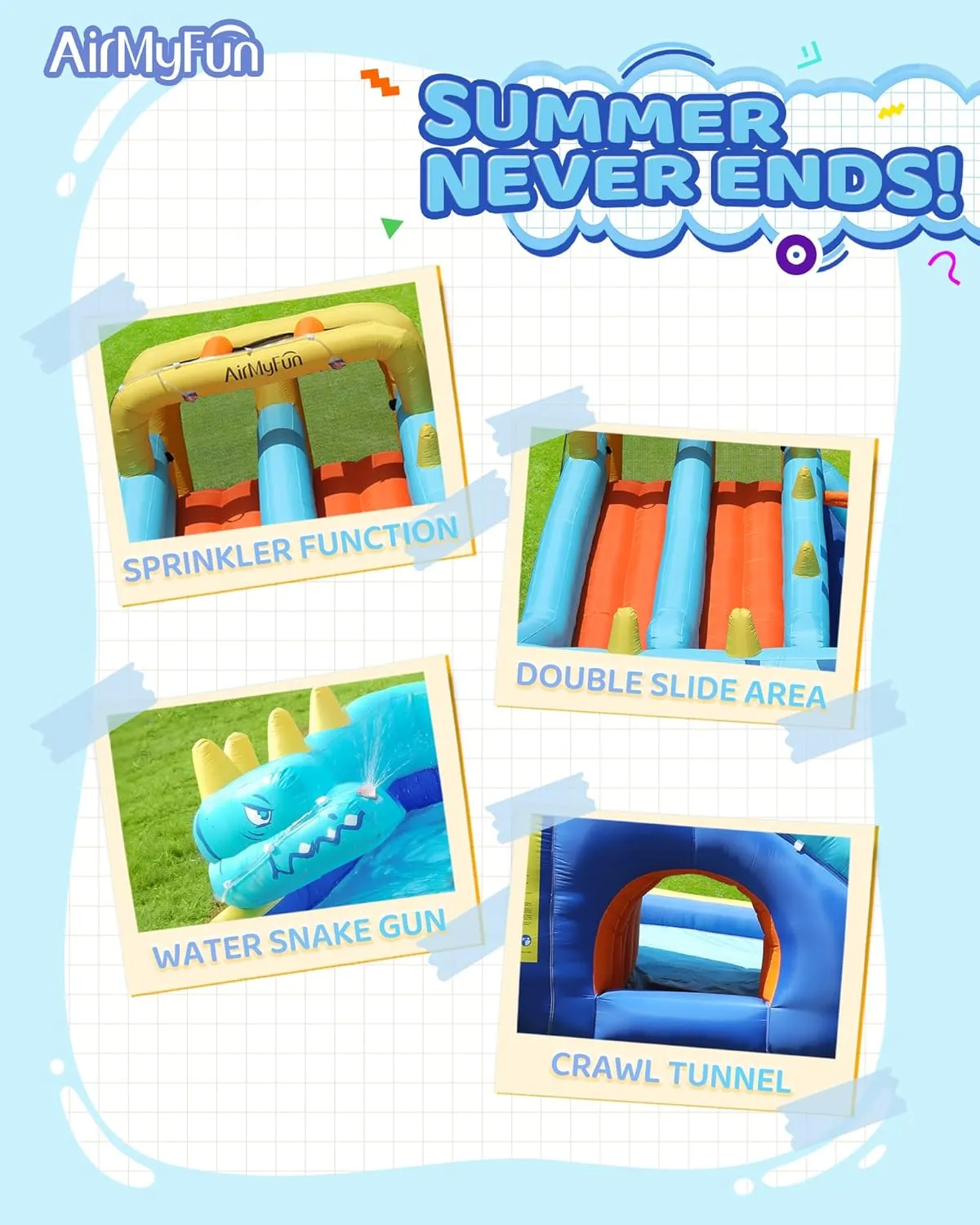 AirMyFun Inflatable Water Slide, Double Waterslide Park with Splash Pool & Ball Pit for Kids Air Blower, Kids Bounce House with Blower, Extended Water Slip Waterslide Outdoor & Indoor