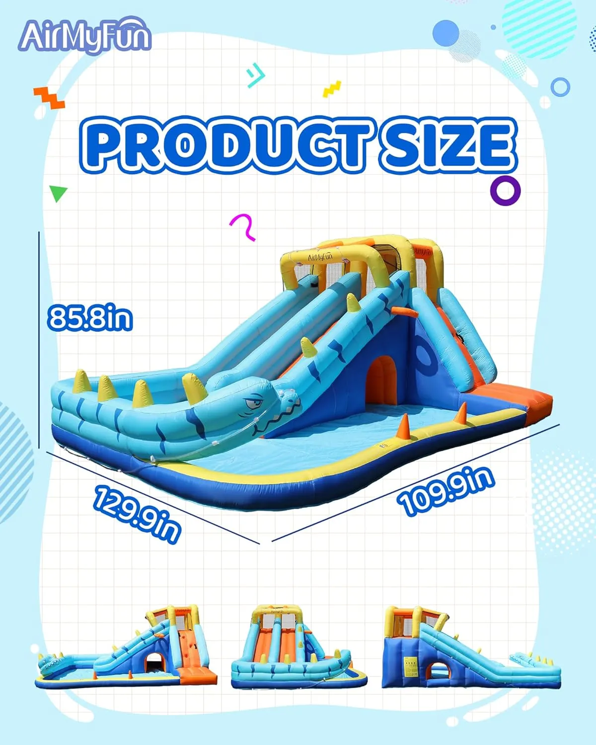 AirMyFun Inflatable Water Slide, Double Waterslide Park with Splash Pool & Ball Pit for Kids Air Blower, Kids Bounce House with Blower, Extended Water Slip Waterslide Outdoor & Indoor