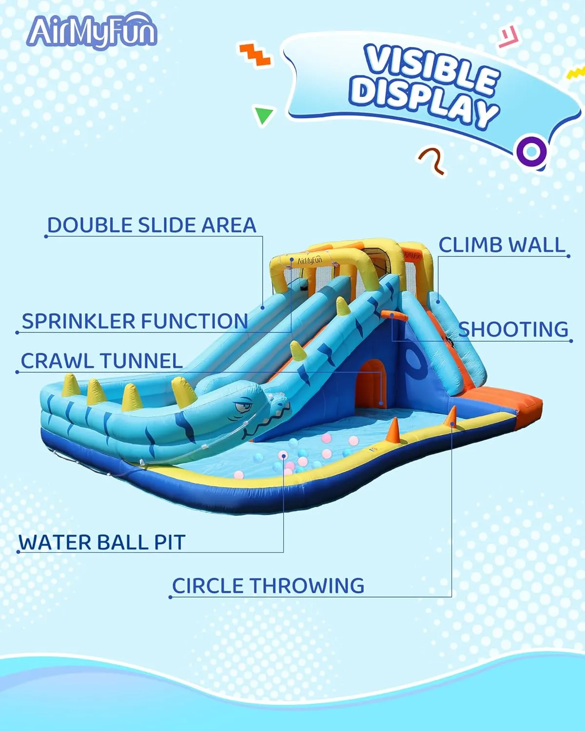 AirMyFun Inflatable Water Slide, Double Waterslide Park with Splash Pool & Ball Pit for Kids Air Blower, Kids Bounce House with Blower, Extended Water Slip Waterslide Outdoor & Indoor