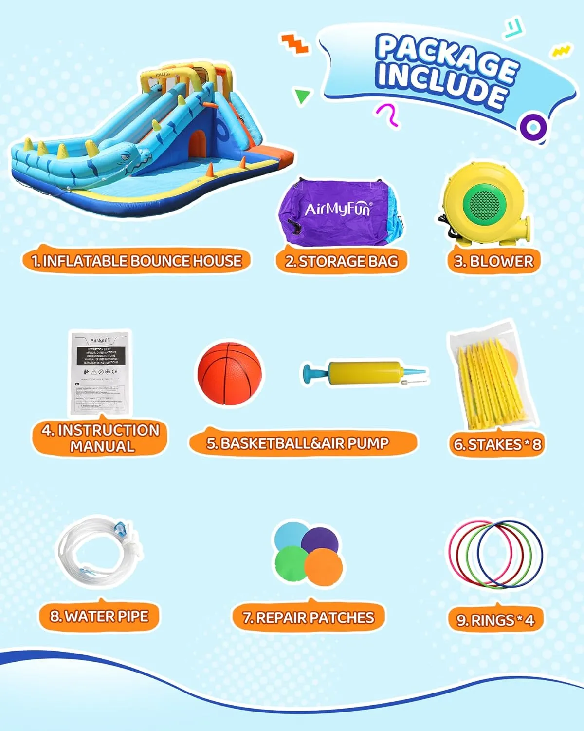 AirMyFun Inflatable Water Slide, Double Waterslide Park with Splash Pool & Ball Pit for Kids Air Blower, Kids Bounce House with Blower, Extended Water Slip Waterslide Outdoor & Indoor