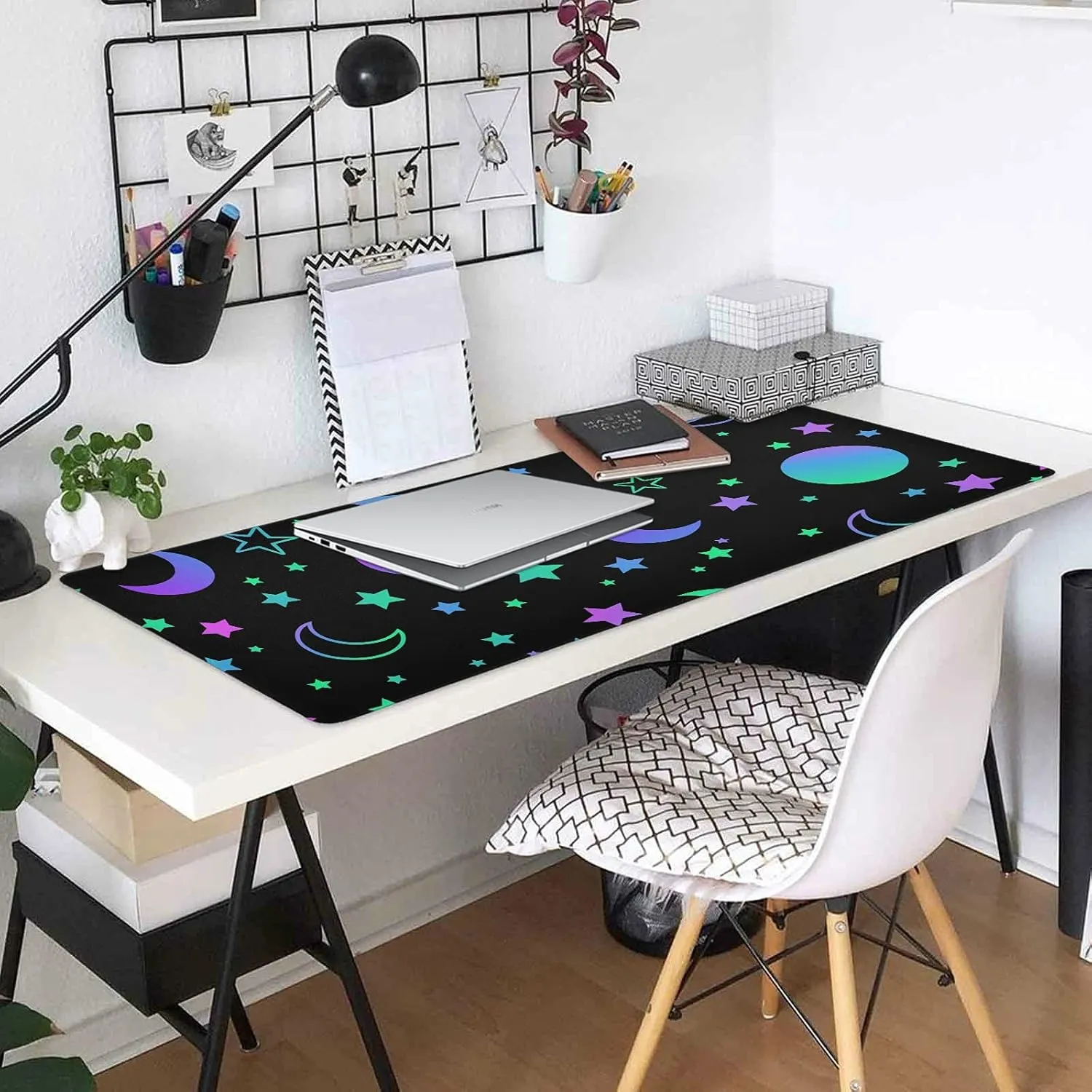 ALAZA Neon Rainbow Sun Moon Stars Large Gaming Mouse Pad Big Mousepad Mice Keyboard Mat with Non-Slip Rubber Base for Computer Laptop Home & Office, 31.5 X 15.7 inch