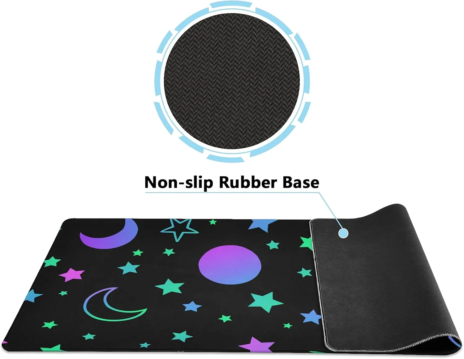 ALAZA Neon Rainbow Sun Moon Stars Large Gaming Mouse Pad Big Mousepad Mice Keyboard Mat with Non-Slip Rubber Base for Computer Laptop Home & Office, 31.5 X 15.7 inch