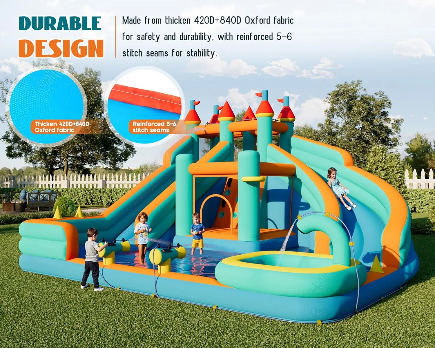 Albott Bounce House, Inflatable Bouncer with Air Blower, Jumping Castle with Slide, Outdoor Indoor Bouncy Castle with Oxford Fabric for Kids 3-12 (179.1×169.3×108.3IN)