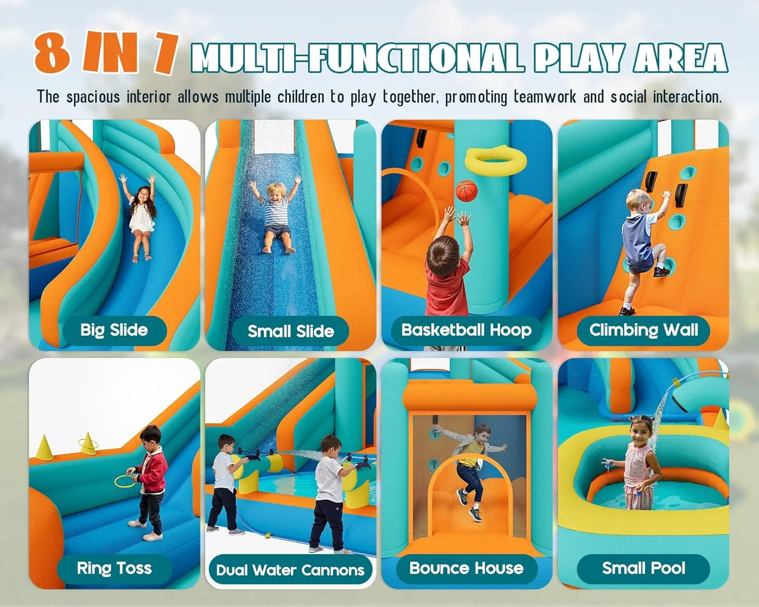 Albott Bounce House, Inflatable Bouncer with Air Blower, Jumping Castle with Slide, Outdoor Indoor Bouncy Castle with Oxford Fabric for Kids 3-12 (179.1×169.3×108.3IN)