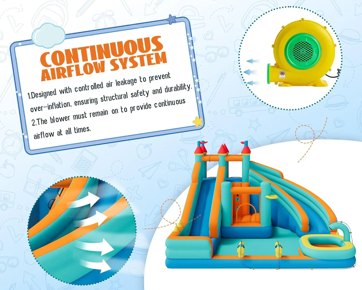 Albott Bounce House, Inflatable Bouncer with Air Blower, Jumping Castle with Slide, Outdoor Indoor Bouncy Castle with Oxford Fabric for Kids 3-12 (179.1×169.3×108.3IN)