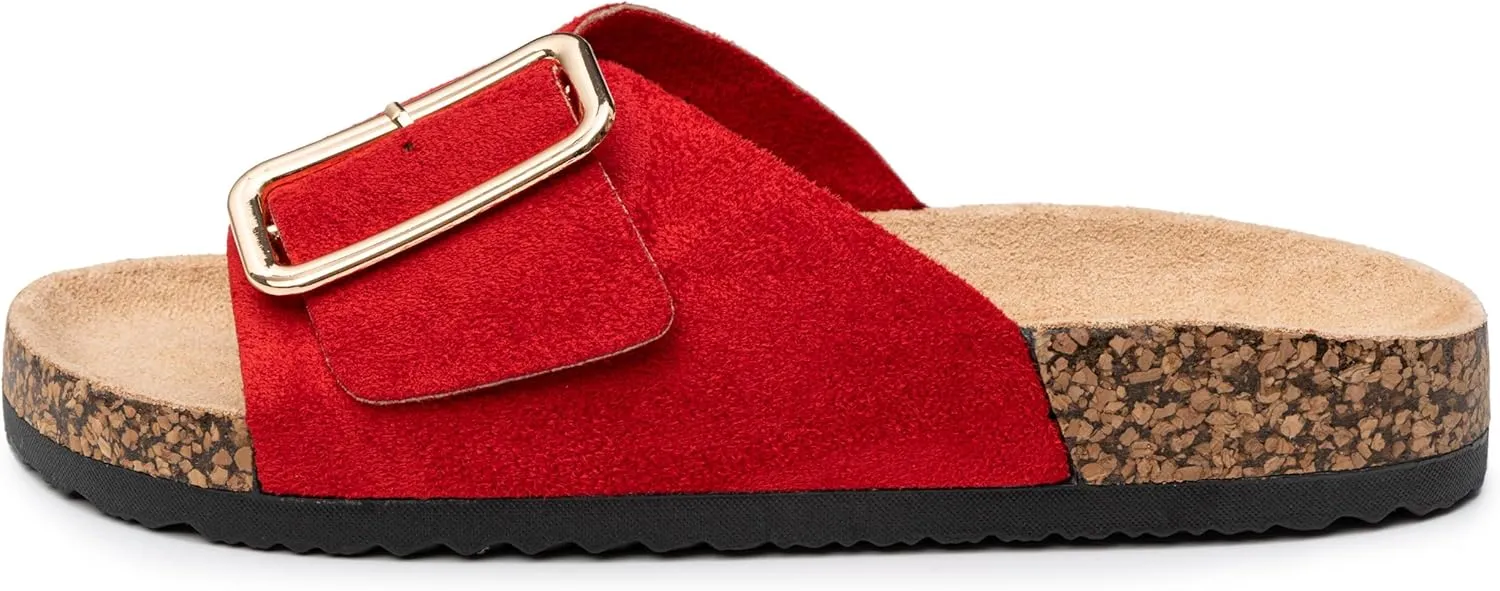Alpine Swiss Heidi Womens Slide Sandals Cork Footbed Casual Slides Flat Sandals For Women Adjustable Buckle Comfortable Summer Beach Sandals