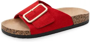Alpine Swiss Heidi Womens Slide Sandals Cork Footbed Casual Slides Flat Sandals For Women Adjustable Buckle Comfortable Summer Beach Sandals