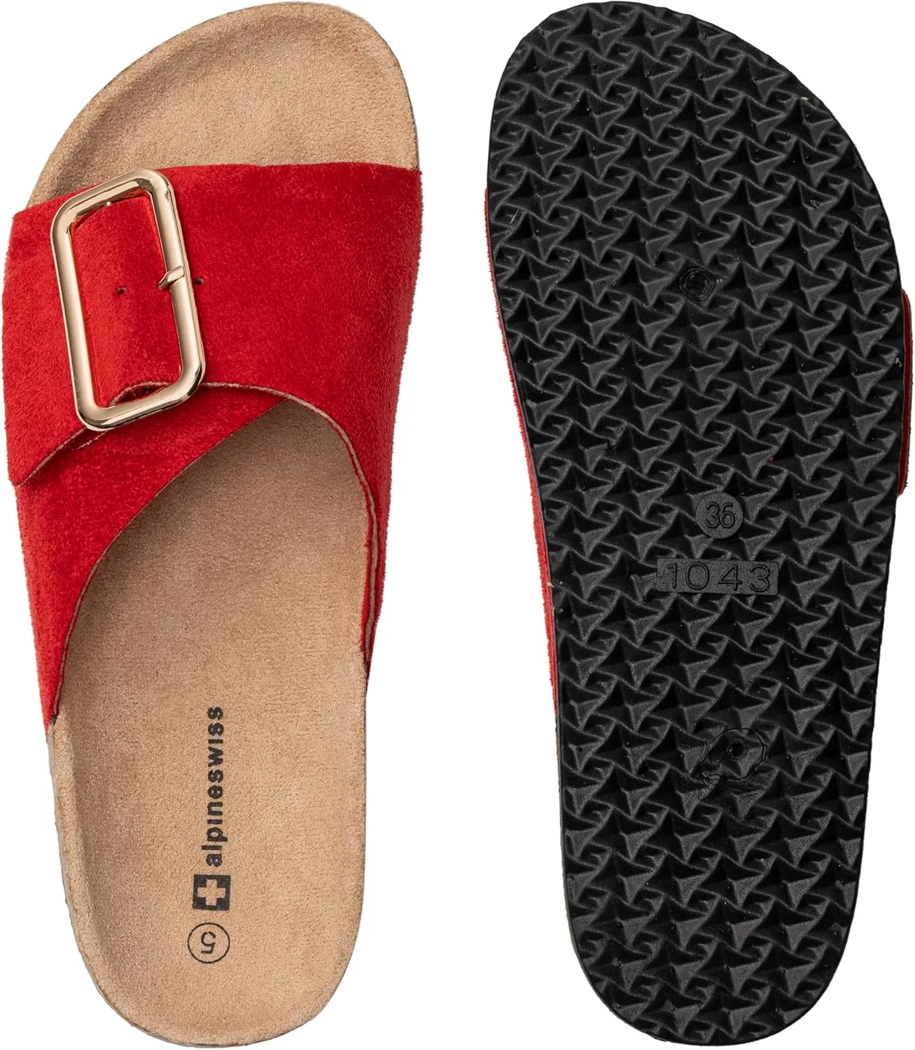 Alpine Swiss Heidi Womens Slide Sandals Cork Footbed Casual Slides Flat Sandals For Women Adjustable Buckle Comfortable Summer Beach Sandals