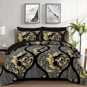 Anibedding Black Gold Comforter Set Queen Size, 7 Pieces Bohemian Damask Comforter Set Soft Lightweight Microfiber Bedding Set for All Season (90"x90")