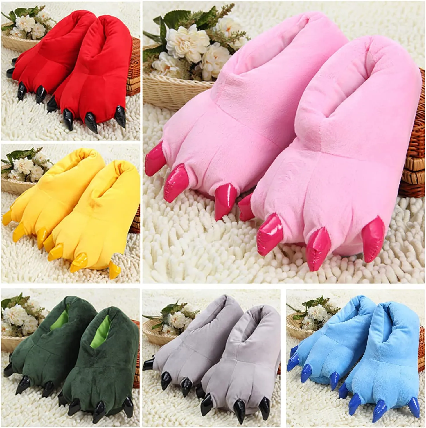 Animal paws plush cotton slippers men and women universal soft paws home cotton shoes