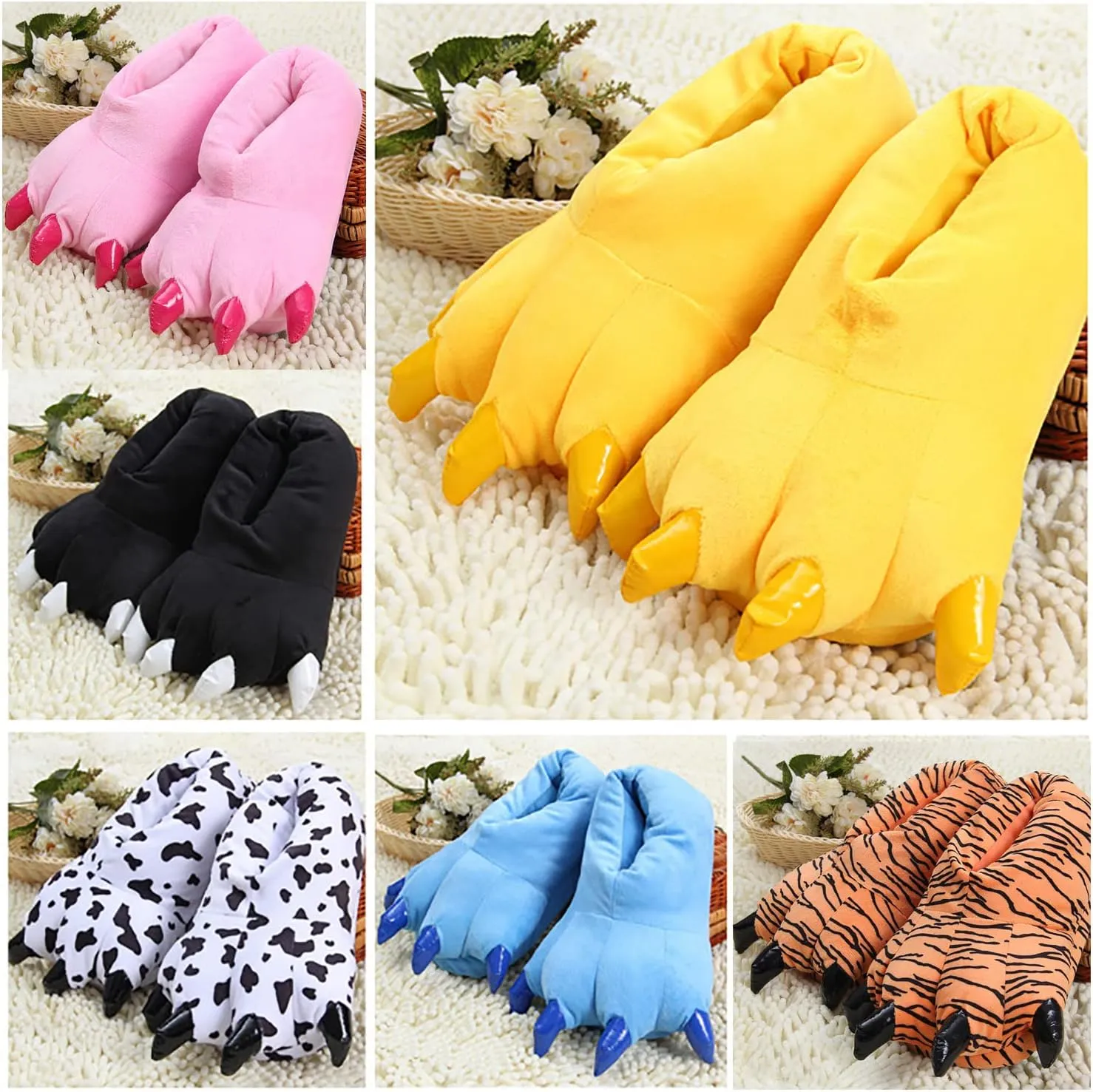 Animal paws plush cotton slippers men and women universal soft paws home cotton shoes