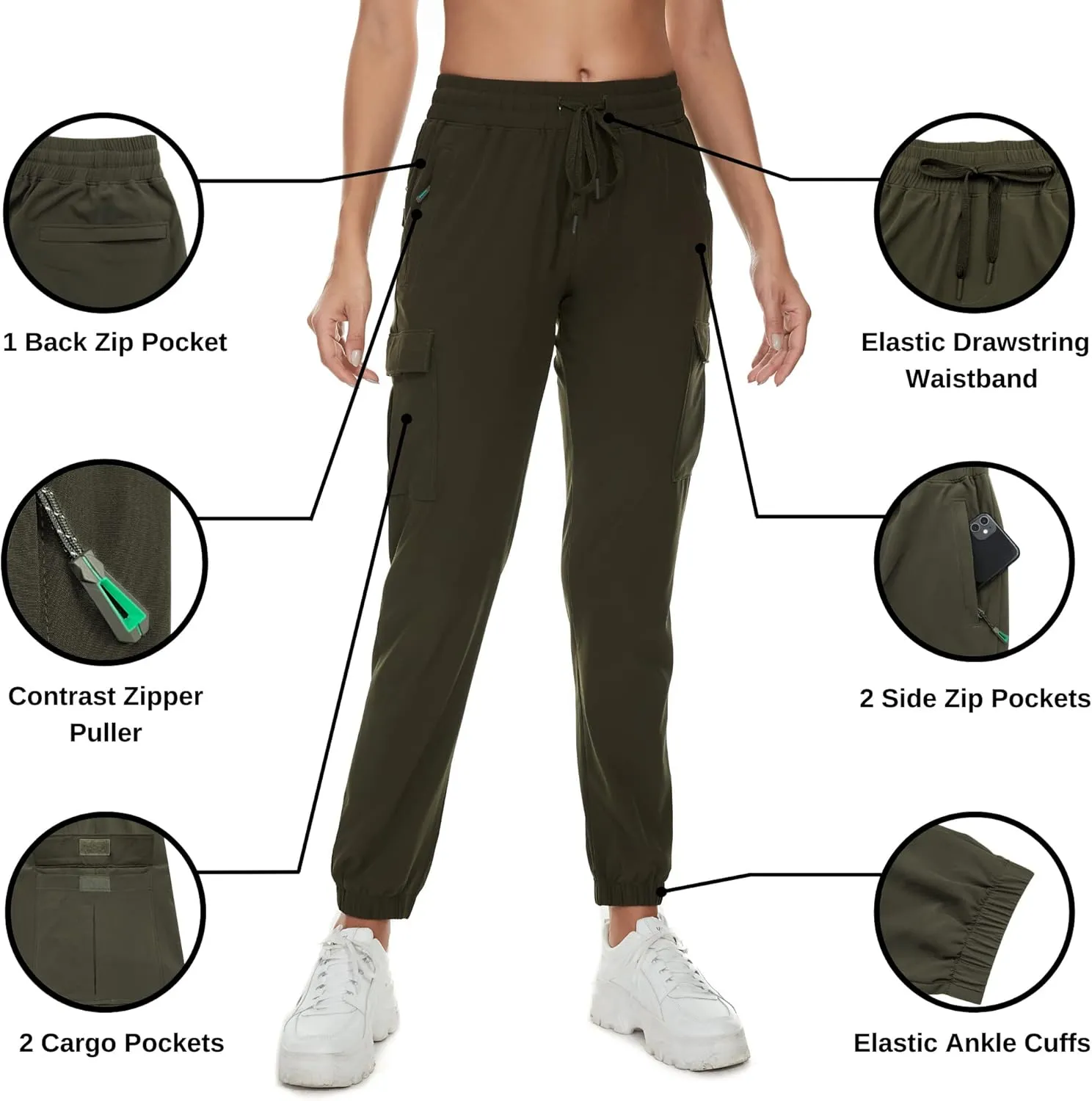 Arunlluta Hiking Pants Women Lightweight Cargo Pants Quick Dry Joggers for Women with Pockets Water-Resistant Travel Pants