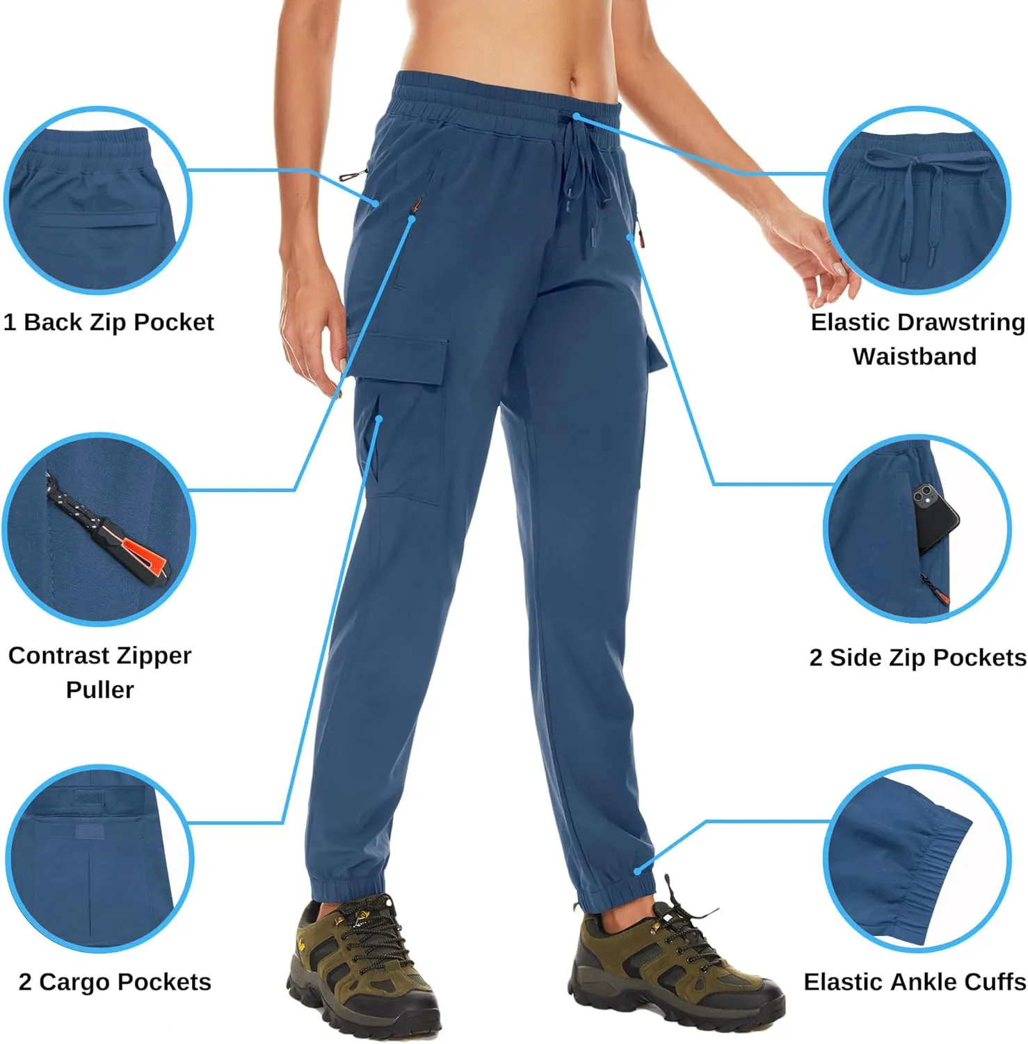 Arunlluta Hiking Pants Women Lightweight Cargo Pants Quick Dry Joggers for Women with Pockets Water-Resistant Travel Pants