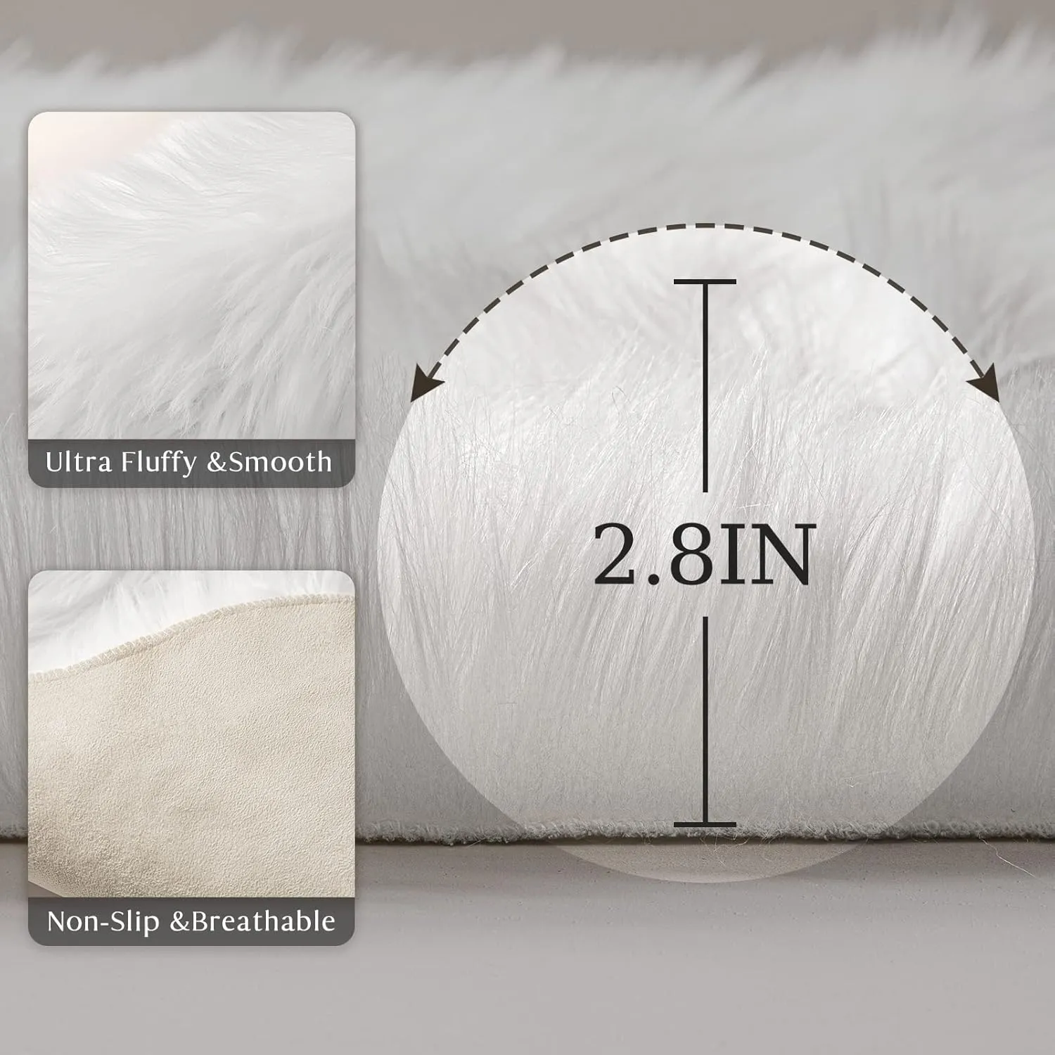 Ashler Faux Fur Rug, Black Area Rugs, Fluffy Sheepskin Fur Rug, Fuzzy Ultra Soft 2 x 3 Ft Rugs, Machine Washable Shag Rug, Nursery Throw Rugs for Bed, Living, Kids Room