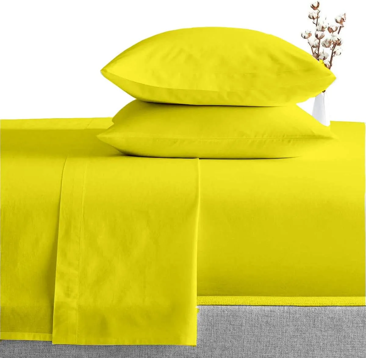Aspire Homes 900-Thread-Count 100% Pure Egyptian Cotton Twin XL 4 Piece Sheet Set 16" Deep Pocket, Yellow Solid