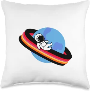 Astronaut Saturn Planet Ringlet Fun Slide Throw Pillow