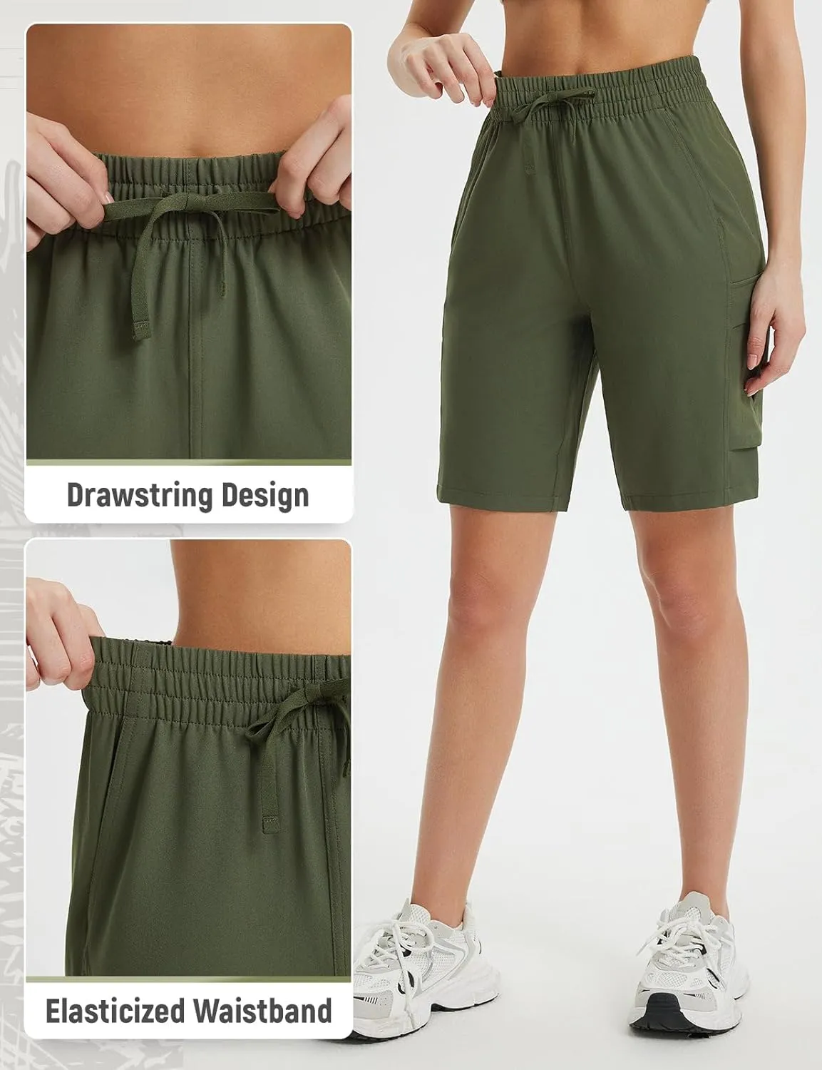 baleaf Women's 9" Cargo Shorts Hiking Water Resistant Pockets Bermuda Lightweight UPF50  Camping Travel Outdoor