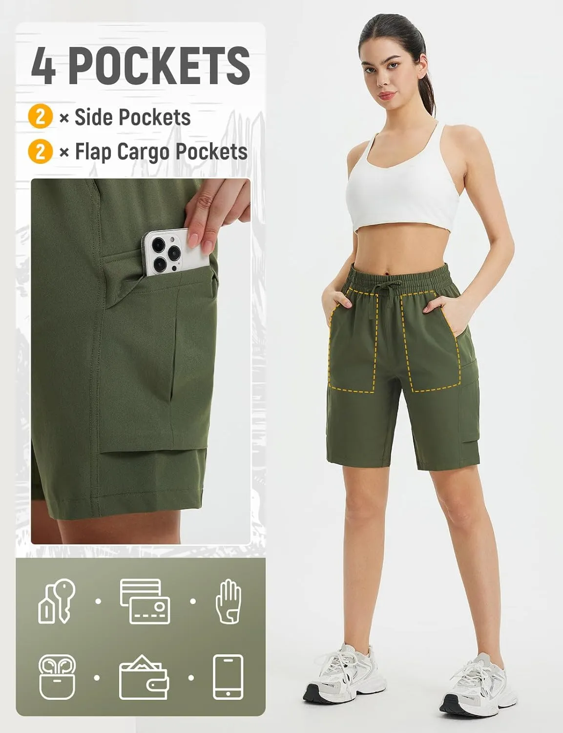baleaf Women's 9" Cargo Shorts Hiking Water Resistant Pockets Bermuda Lightweight UPF50  Camping Travel Outdoor