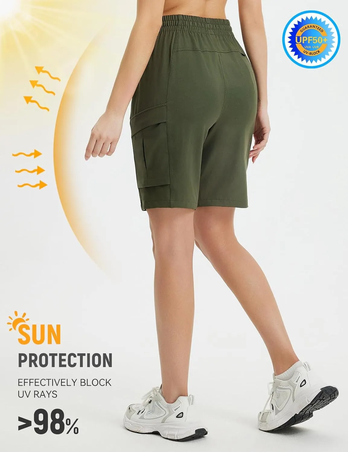 baleaf Women's 9" Cargo Shorts Hiking Water Resistant Pockets Bermuda Lightweight UPF50  Camping Travel Outdoor
