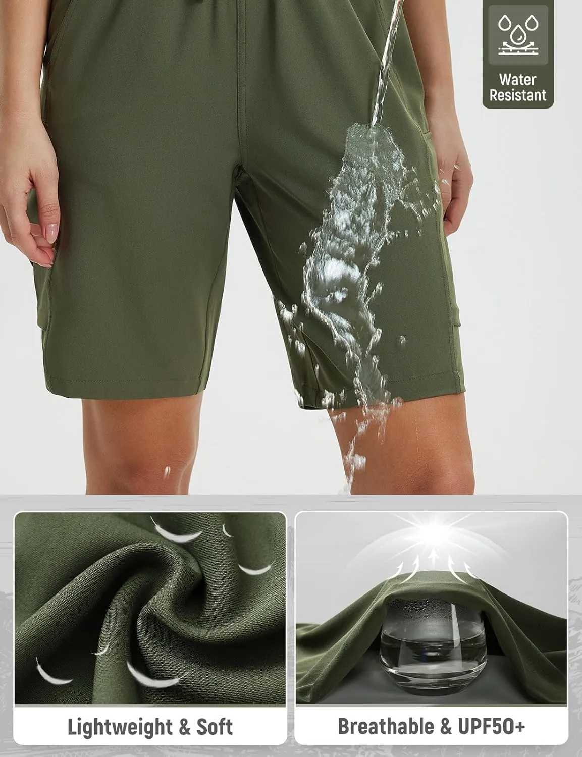 baleaf Women's 9" Cargo Shorts Hiking Water Resistant Pockets Bermuda Lightweight UPF50  Camping Travel Outdoor