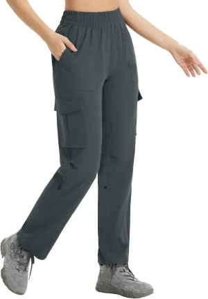 baleaf Women's Hiking Pants Water Resistant Convertible Cargo Capri Roll Up Capri UPF50  Zipper Pockets Clothing Travel Gray L