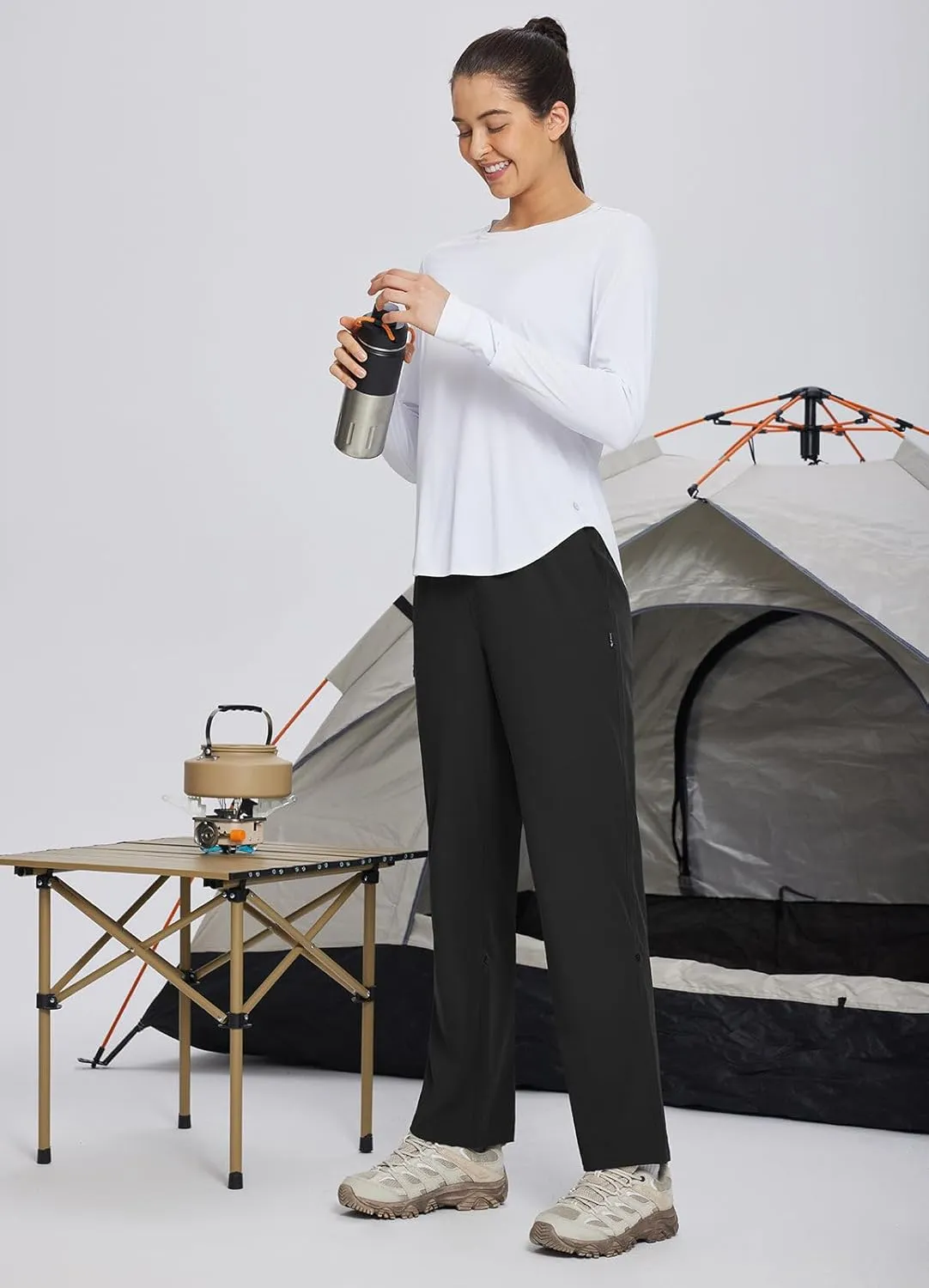 baleaf Women's Hiking Water Resistant Pants UPF Roll Up Convertible Capri Pant Quick Dry Zipper Pockets Travel Fishing