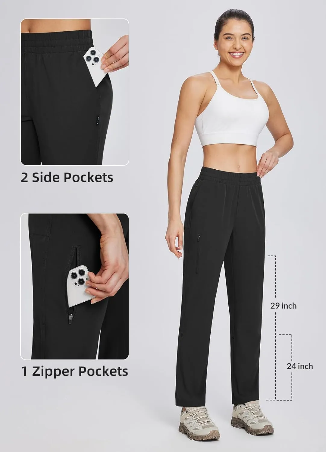 baleaf Women's Hiking Water Resistant Pants UPF Roll Up Convertible Capri Pant Quick Dry Zipper Pockets Travel Fishing