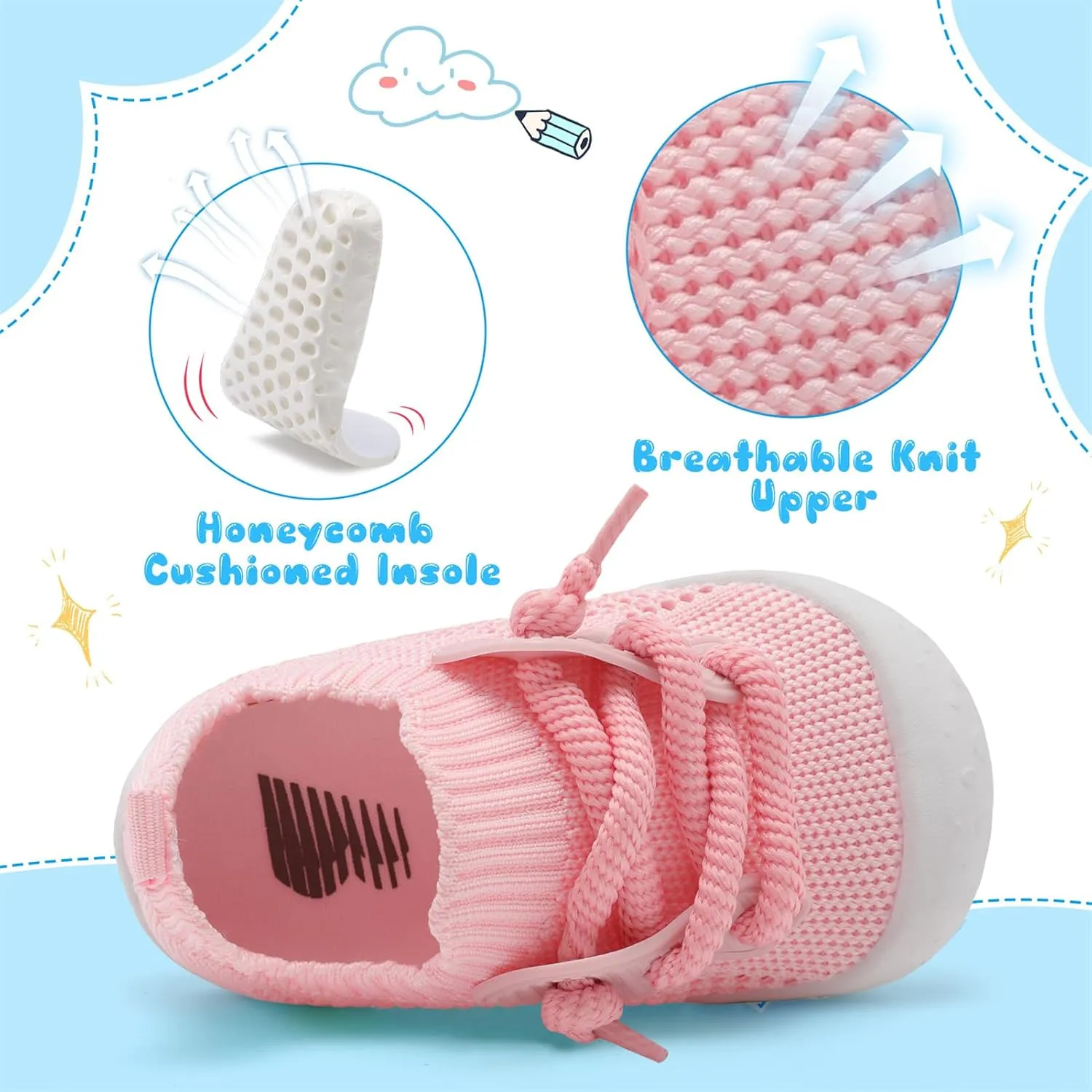 BARERUN Baby Shoes Baby First Walking Shoes Infant Sneakers Wide Barefoot Slip on Soft Sole Boys Girls Crib Shoe Toddler Breathable Lightweight House Socks