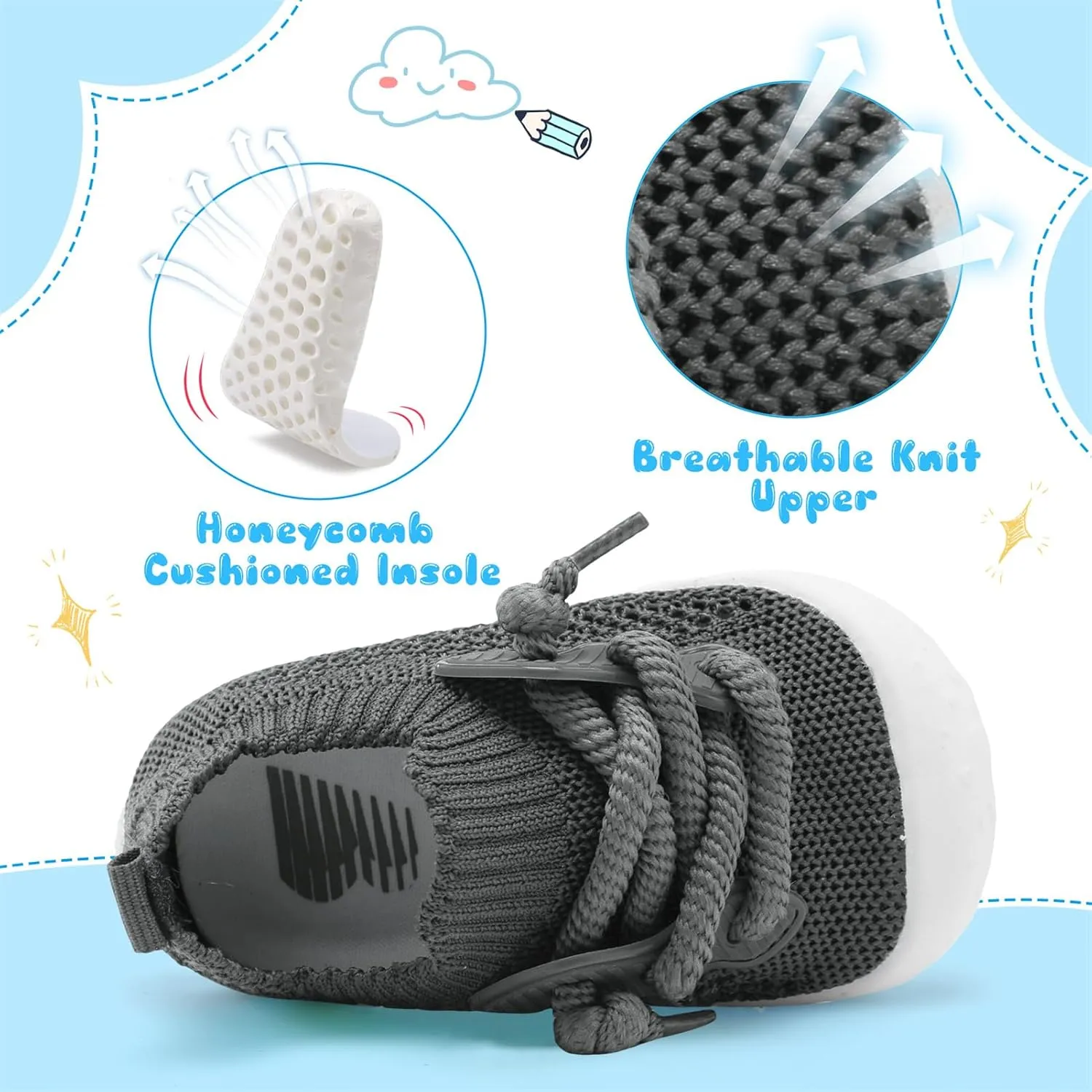 BARERUN Baby Shoes Baby First Walking Shoes Infant Sneakers Wide Barefoot Slip on Soft Sole Boys Girls Crib Shoe Toddler Breathable Lightweight House Socks