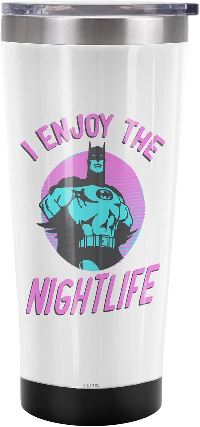 Batman OFFICIAL The Gotham Nightlife 20 oz Travel Tumbler, Stainless Steel, Vacuum Insulated with Leak Resistant Slide-Lock Lid