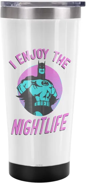 Batman OFFICIAL The Gotham Nightlife 20 oz Travel Tumbler, Stainless Steel, Vacuum Insulated with Leak Resistant Slide-Lock Lid