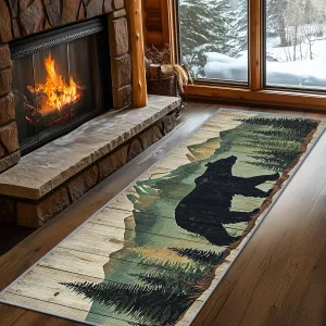 Bear Rugs for Cabin, Bear Runner Rug, 2x6ft, Nature Landscape Rustic Wooden Cabin Runners for Hallways, Farmhouse Lodge Country Runner Rug Non Slip Soft - Bear Home Decor