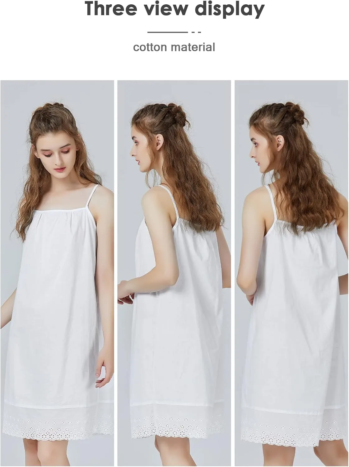 BEAUTELICATE 100% Cotton Full Slip 1920s Vintage Dress Extender With Embroidered Lace