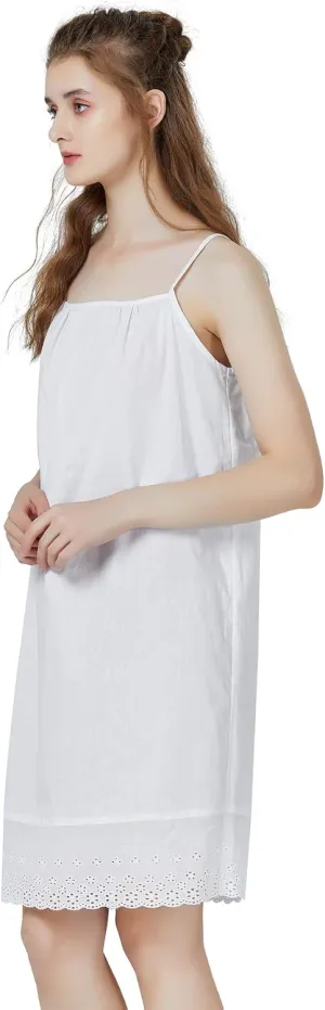 BEAUTELICATE 100% Cotton Full Slip 1920s Vintage Dress Extender With Embroidered Lace