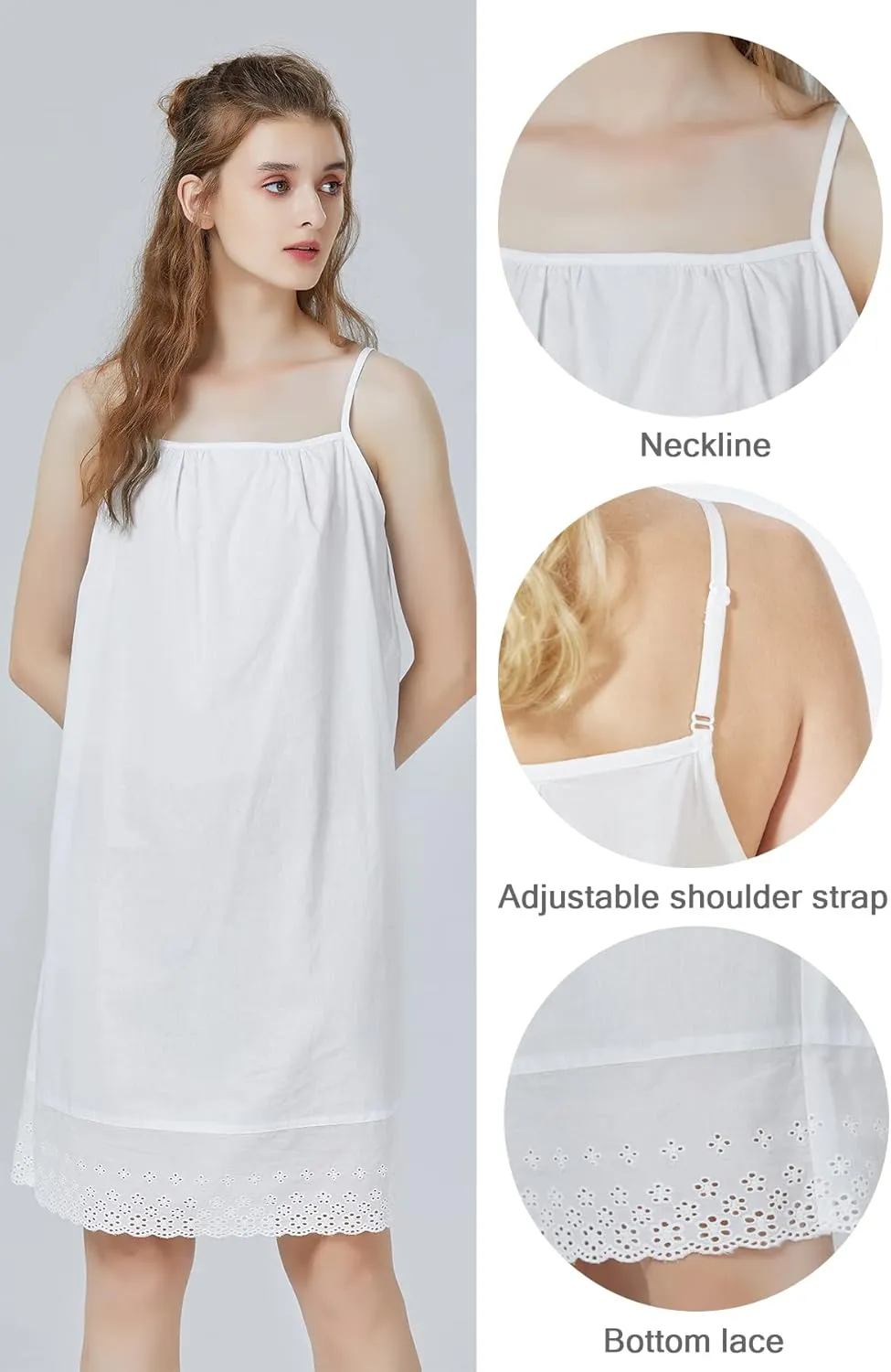 BEAUTELICATE 100% Cotton Full Slip 1920s Vintage Dress Extender With Embroidered Lace