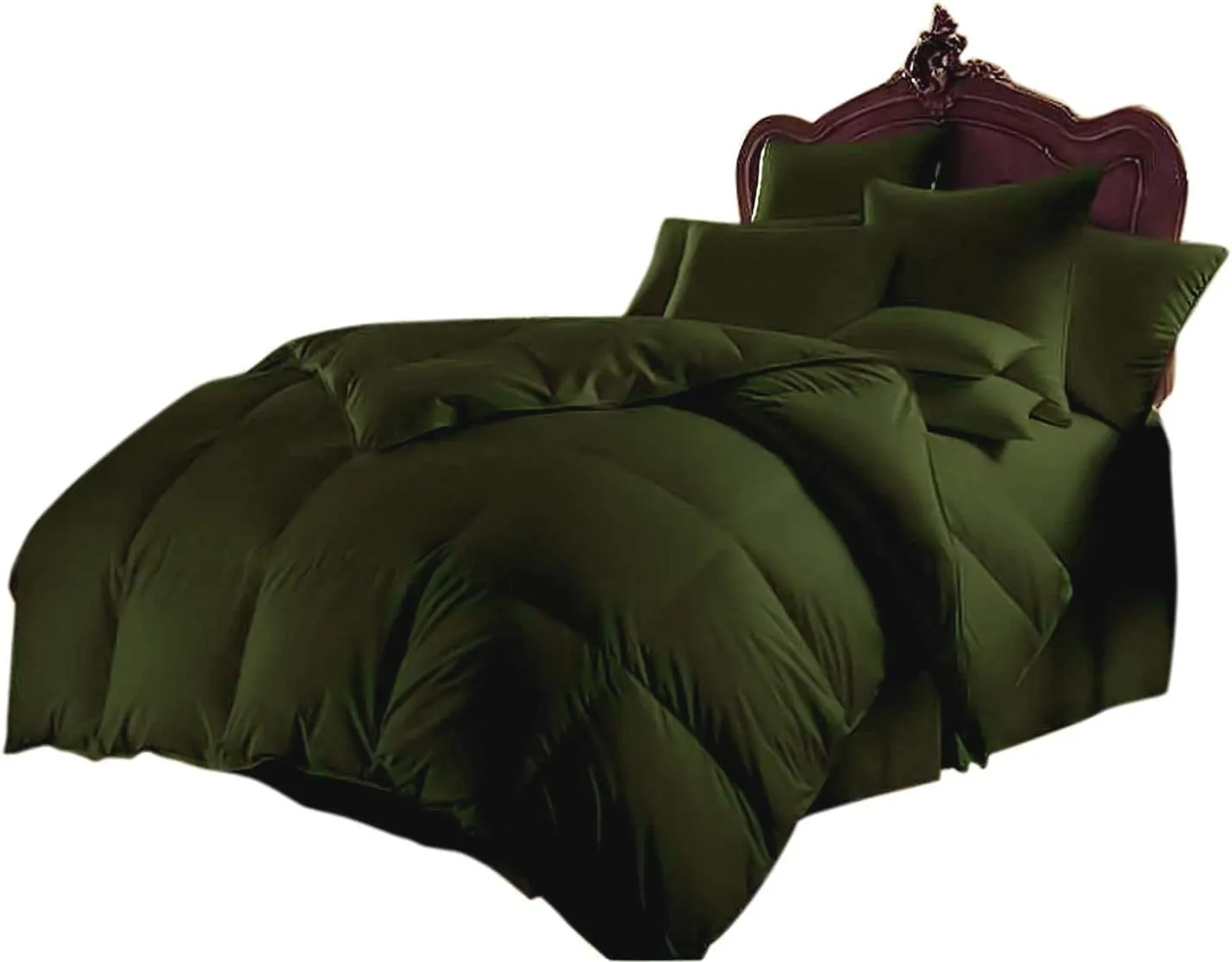 Bed in Bag 500 Series Egyptian Cotton 7 Piece 600 GSM Comforter Set ( Comforter   Flat Sheet   Fitted Sheet 20"   4 Pillow Cases ) Quilted Bedding Set Emperor King Olive