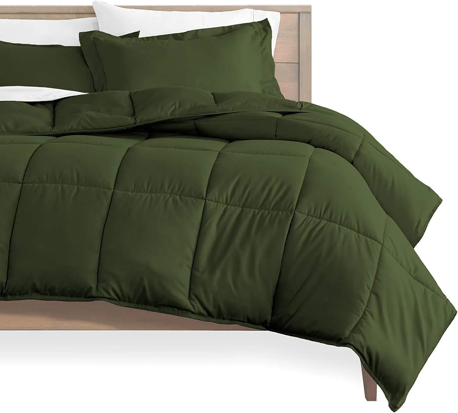 Bed in Bag 500 Series Egyptian Cotton 7 Piece 600 GSM Comforter Set ( Comforter   Flat Sheet   Fitted Sheet 20"   4 Pillow Cases ) Quilted Bedding Set Emperor King Olive