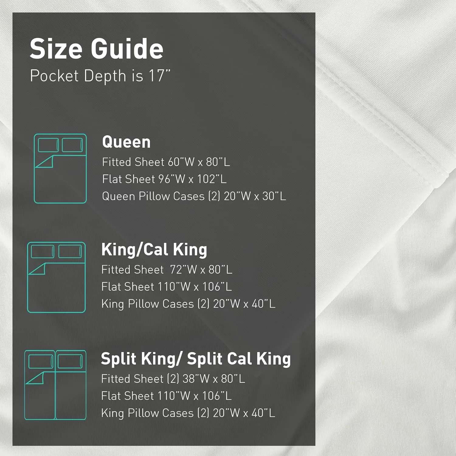 Bedgear Ver-Tex Sheet Set - Instant Cooling Bed Sheets with an Ultra-Soft Feel and Powerband for Secure Fit - Includes Fitted Sheet, Flat Sheet, and 2 Pillowcase - King/California King, Bright White