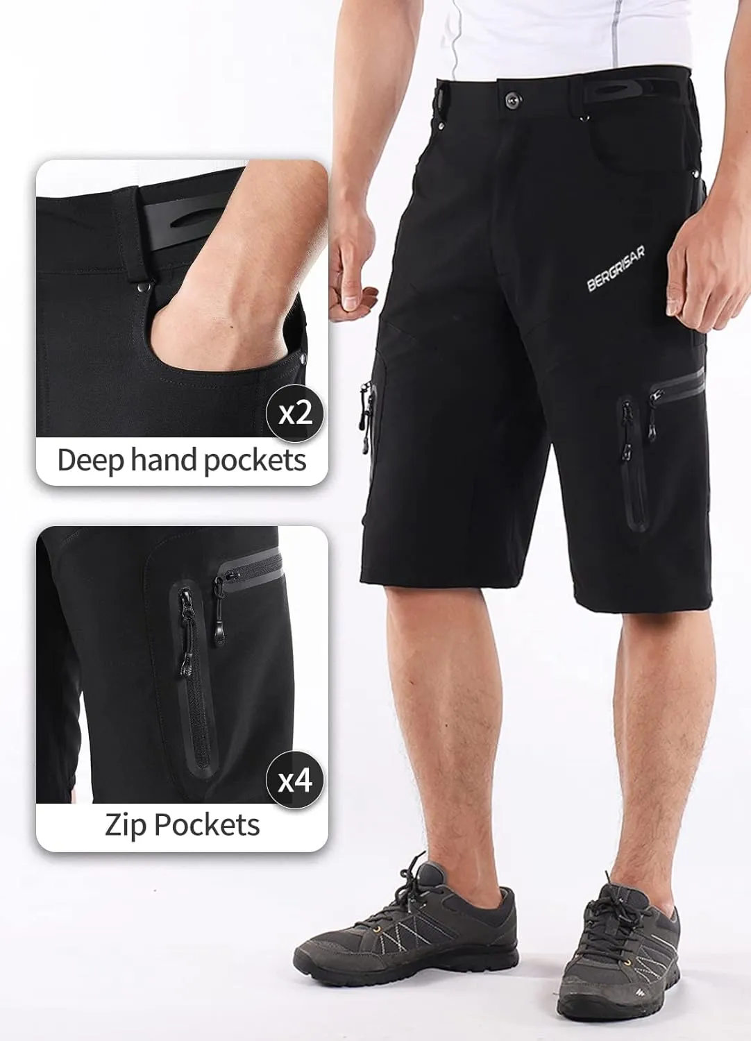 BERGRISAR Men's Cycling Shorts Loose Fit Mountain Bike Shorts with 6 Pockets