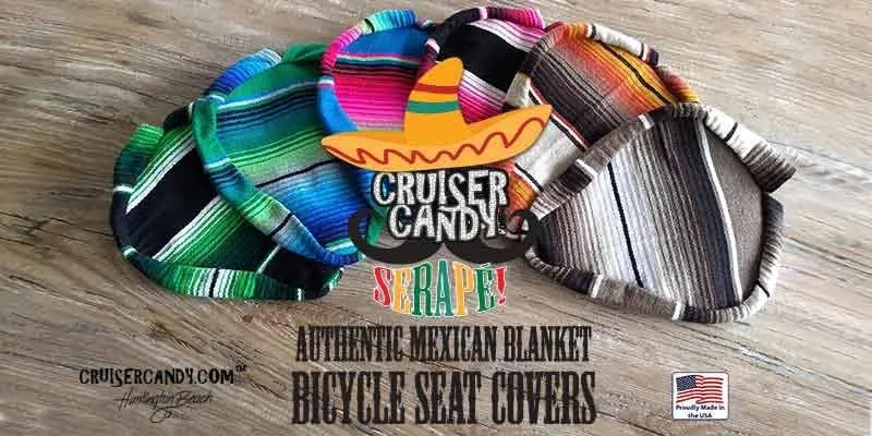 Bicycle Seat Cover, Mexican Blanket Bike Seat Cover, Fun Custom Beach Cruiser Seat, Ebike Seats, Adult Bikes, Kids Bikes. USA Made, Fits UP to 11x11x3 (Pink Blue Serape)