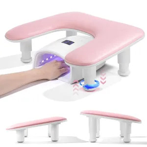 Big Arm Rest for Nails Tech: 2nd Generation U-Shaped Manicure Nail Arm Rest Stand Height Adjustable Armrest Microfiber PU Leather Hand Rest Pillow for Acrylic Nails (Pink)