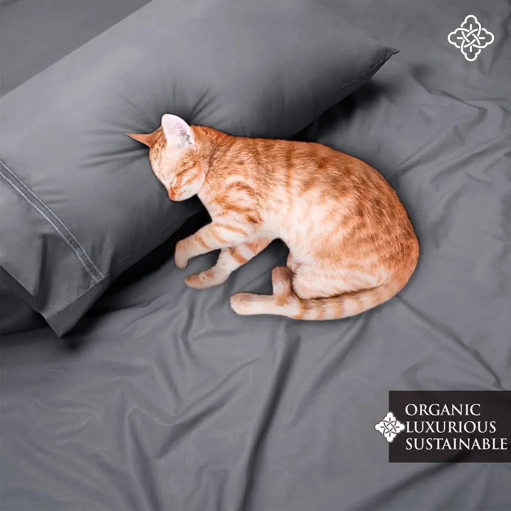 BIOWEAVES 100% Organic Cotton Percale Weave California King Sheet Sets – Crisp, Soft & Naturally Cooling, 300 Thread Count GOTS Certified Cal King Sheets, 17” Deep Pocket – 4 Piece Set, Steel Grey