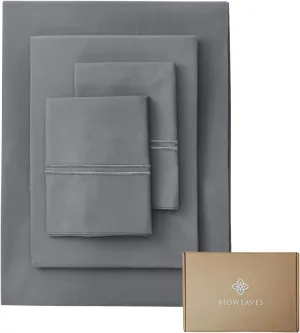 BIOWEAVES 100% Organic Cotton Percale Weave California King Sheet Sets – Crisp, Soft & Naturally Cooling, 300 Thread Count GOTS Certified Cal King Sheets, 17” Deep Pocket – 4 Piece Set, Steel Grey