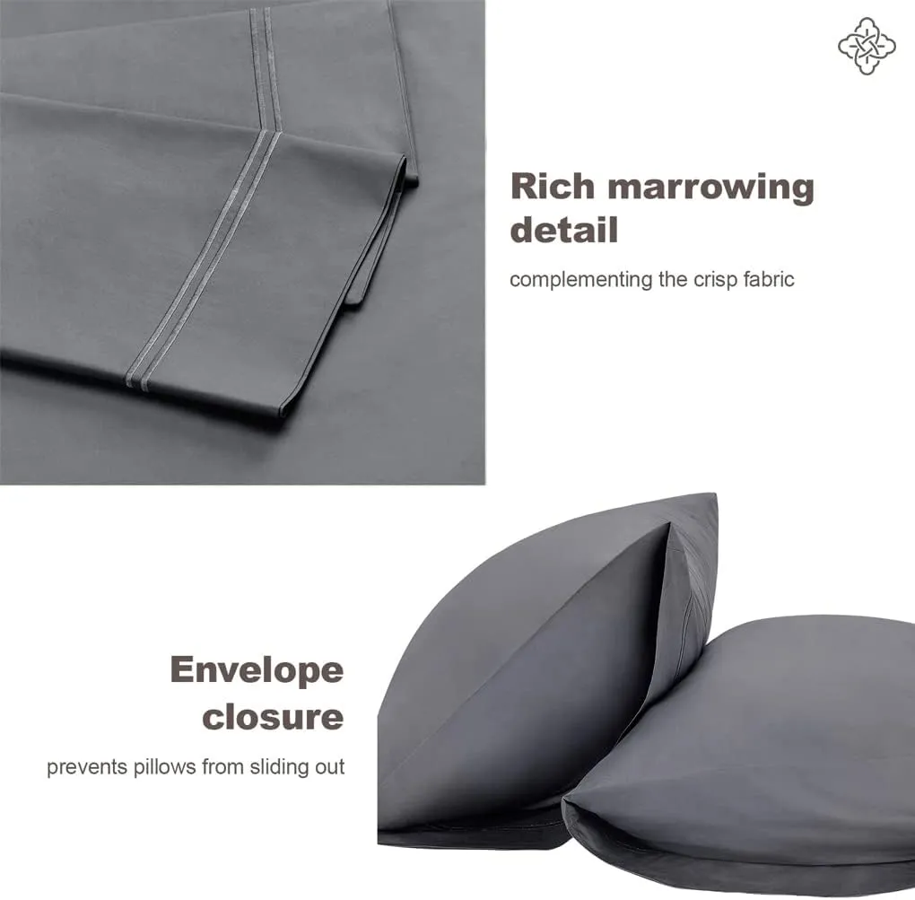 BIOWEAVES 100% Organic Cotton Percale Weave California King Sheet Sets – Crisp, Soft & Naturally Cooling, 300 Thread Count GOTS Certified Cal King Sheets, 17” Deep Pocket – 4 Piece Set, Steel Grey