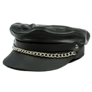 Black flat top biker cap w/ chain