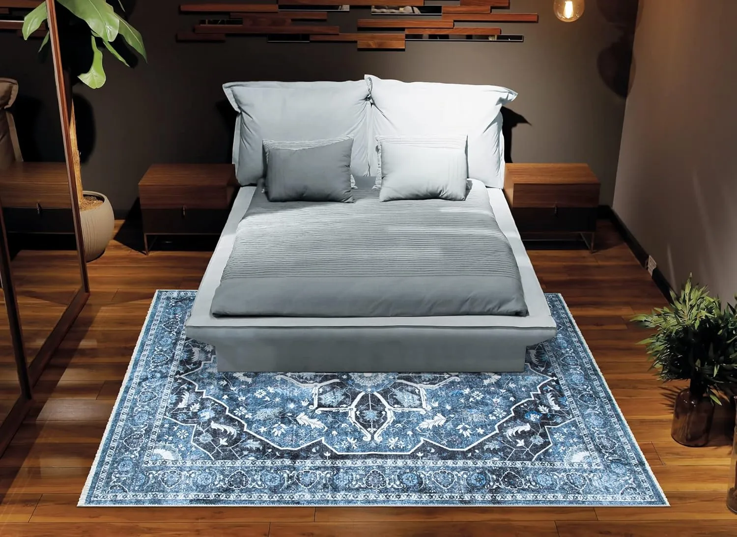 Bloom Rugs Washable Non-Slip 2x3 Rug - Blue/Charcoal Traditional Oriental Area Rug for Living Room, Bedroom, Dining Room, and Kitchen - Exact Size: 2' x 3'